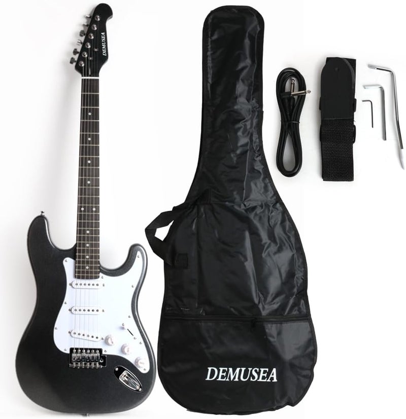 demusea DST-30 Full Size Electric Guitar Beginner Starter Practice With Gig bag And Strap (DST-30, Metallic Black) - Image 1